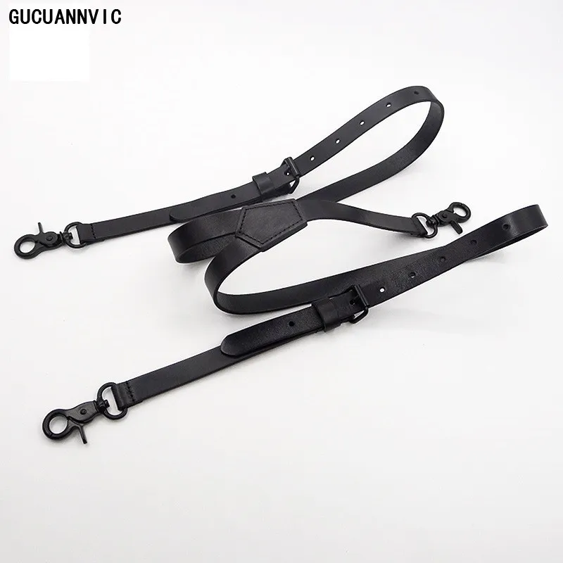 2*130cm Vintage Leather Suspenders Men 3-Hook Y-Back Black Adjustable Strap Braces Men Suspenders Pants Braces Man