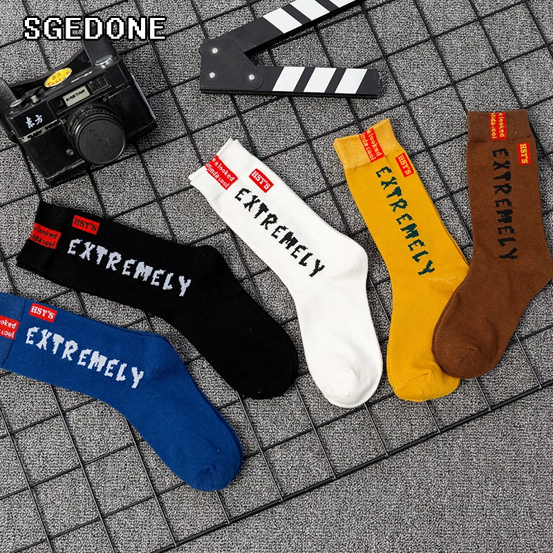 Cool Skateboard Hip Hop Socks Long harajuku Socks Male Tide Personality Side English Letter Tall Tube Cotton Crew Couple Socks