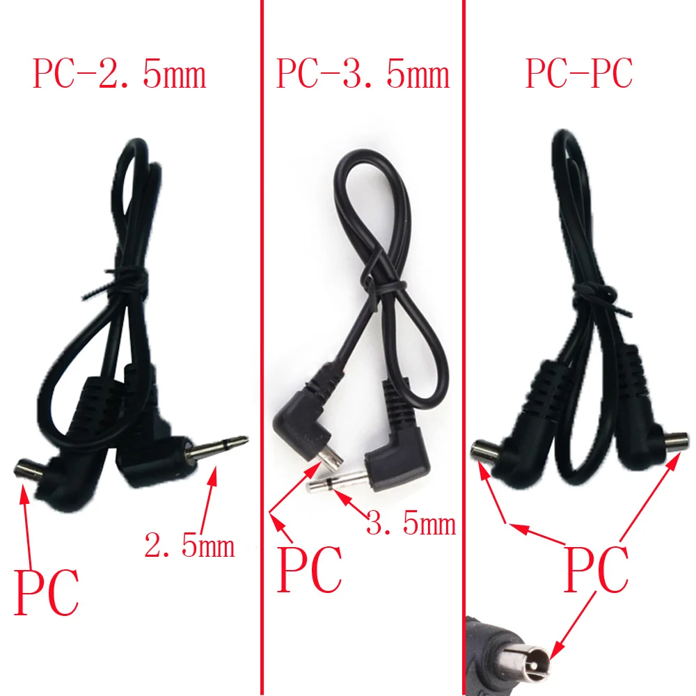 1-10pcs PC-2.5mm PC-3.5mm PC-PC Cord Plug PC Sync Cables Jack for Male Flash Trigger Camera 30cm