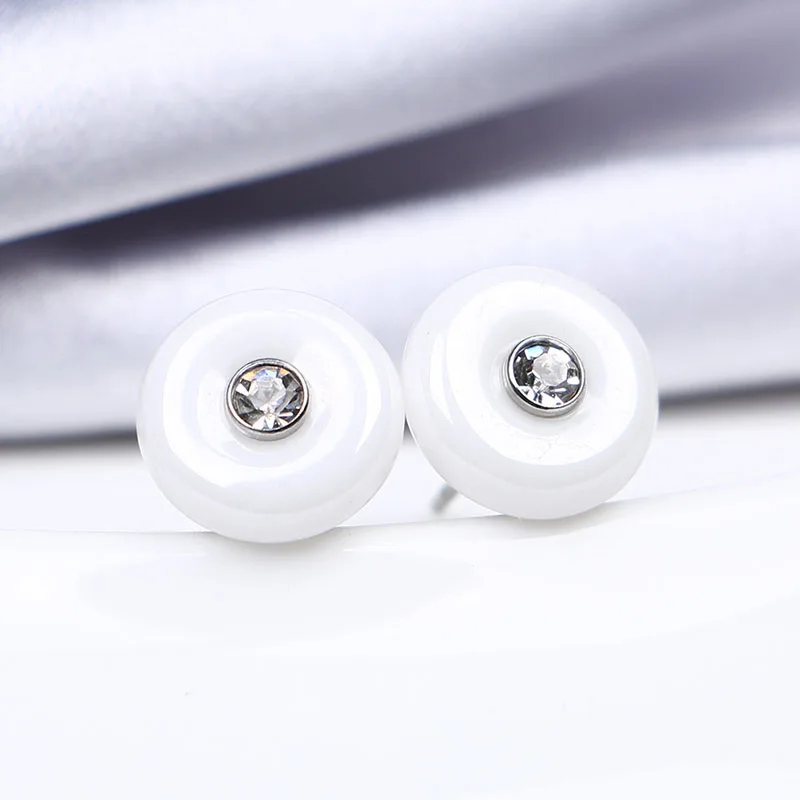 2019 Simple Romantic Crystal Stone One Round Stud Earrings For Women Rhinestone Ceramic Earrings For Party Healthy Jewelry