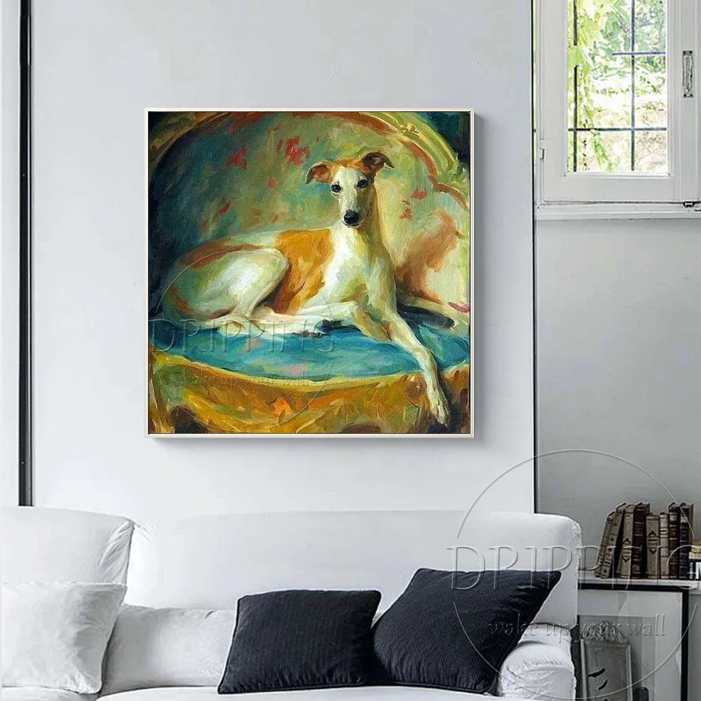 New Arrivals Hand-painted High Quality Greyhound Oil Painting on Canvas Beautiful Dog Picture Greyhound Painting for Living Room