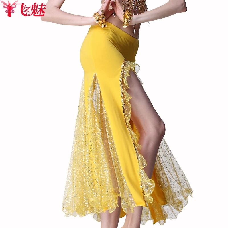 2018 جديد مثير الغجر تنورة ملابس رقص البطن تنورة طويلة المرأة الرقص الشرقي سبليت ينتهي التنانير الهندي تنورة طويلة B-2351 #4