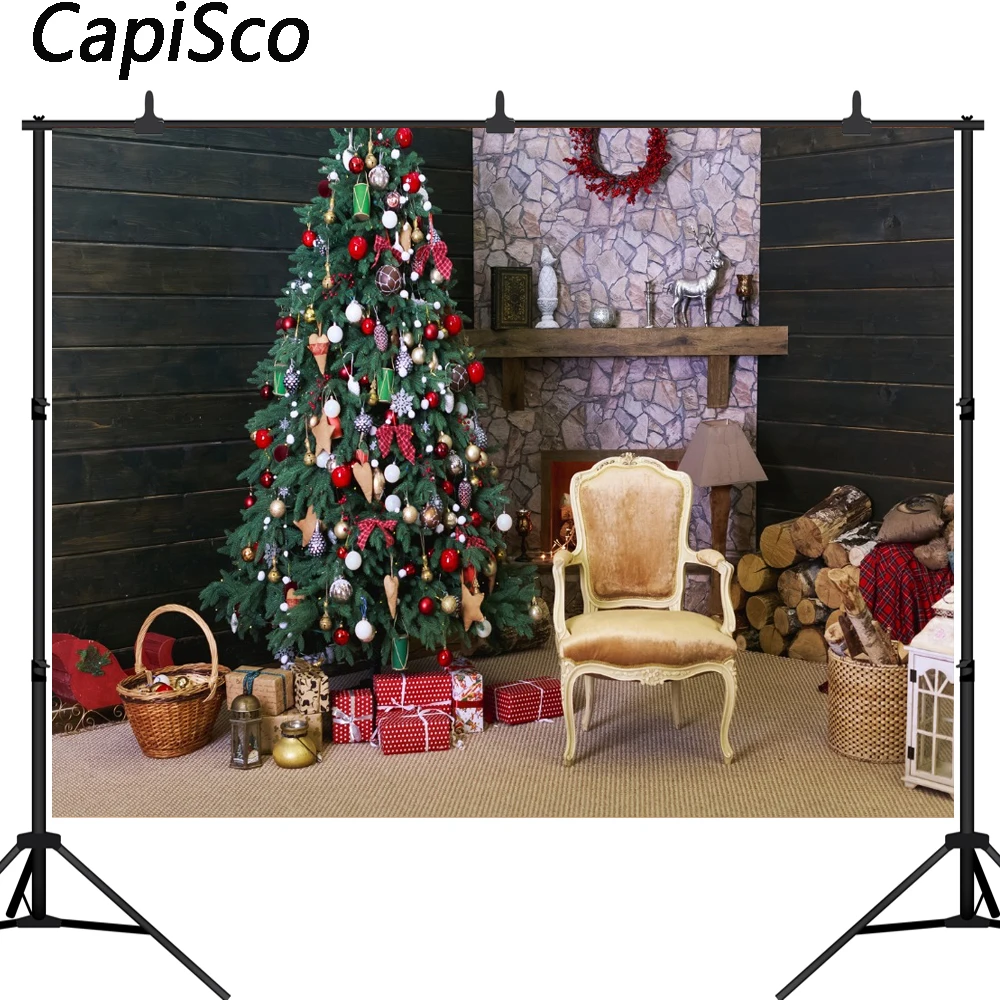 

Capisco Christmas Photography Backdrops Wooden Wall fireplace Decorations Background Newborn Photo Background Party Backdrop