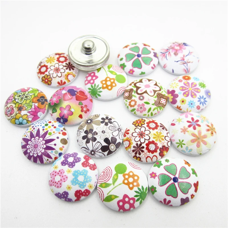 10pcs/lot Mix Printing Flowers Snap Buttons 18mm snap buttons Ginger Snap Bracelet&Bangles DIY Snap Jewelry Charms