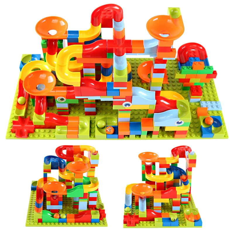 165-330pcs Small Size Marble Race Run City Blocks Track Building Blocks ABS Funnel Slide Assemble Bricks Toys For Children