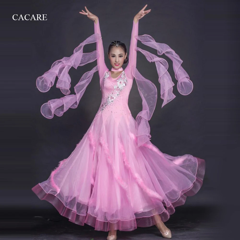 

Ballroom Dance Competition Dresses Flamenco Standard Dance Dresses Waltz Tango 8 Colors D0422 Big Sheer Hem Long Sleeve Applique