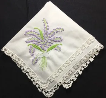 

Set of 12 Fas Ladies Handkerchiefs White Cotton Hankie with White Lace Edged & Color embroidery Floral Bridal Hanky 12x12-inch