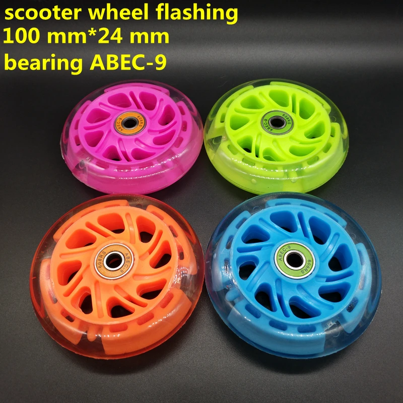 Free shipping scooter wheel flashing 100 mm PU wheel  bearing abec-9 100*24 mm