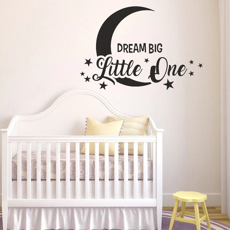 Dream Big Little One Wall Decals Moon &Stars Wall Sticker For Nursery Quotes Wall Decor For Kids Baby Bedroom L220