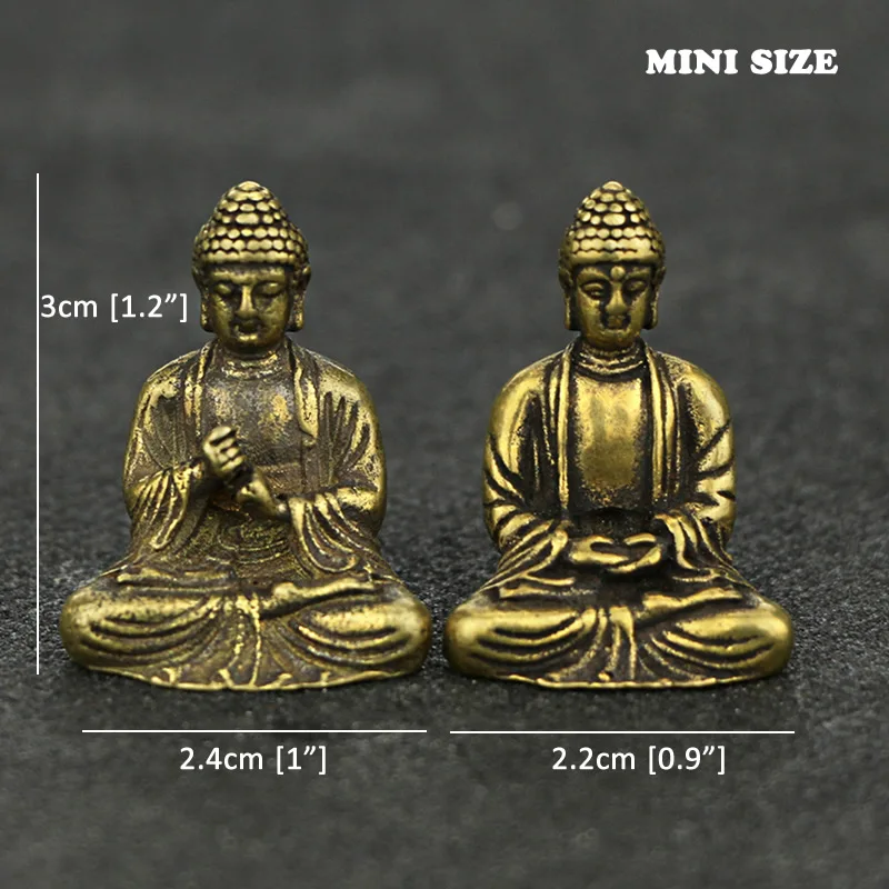 Mini Portable Retro Brass Buddha Zen Statue Pocket Sitting Buddha Hand Toy Sculpture Home Office Desk Decorative Ornament Gift