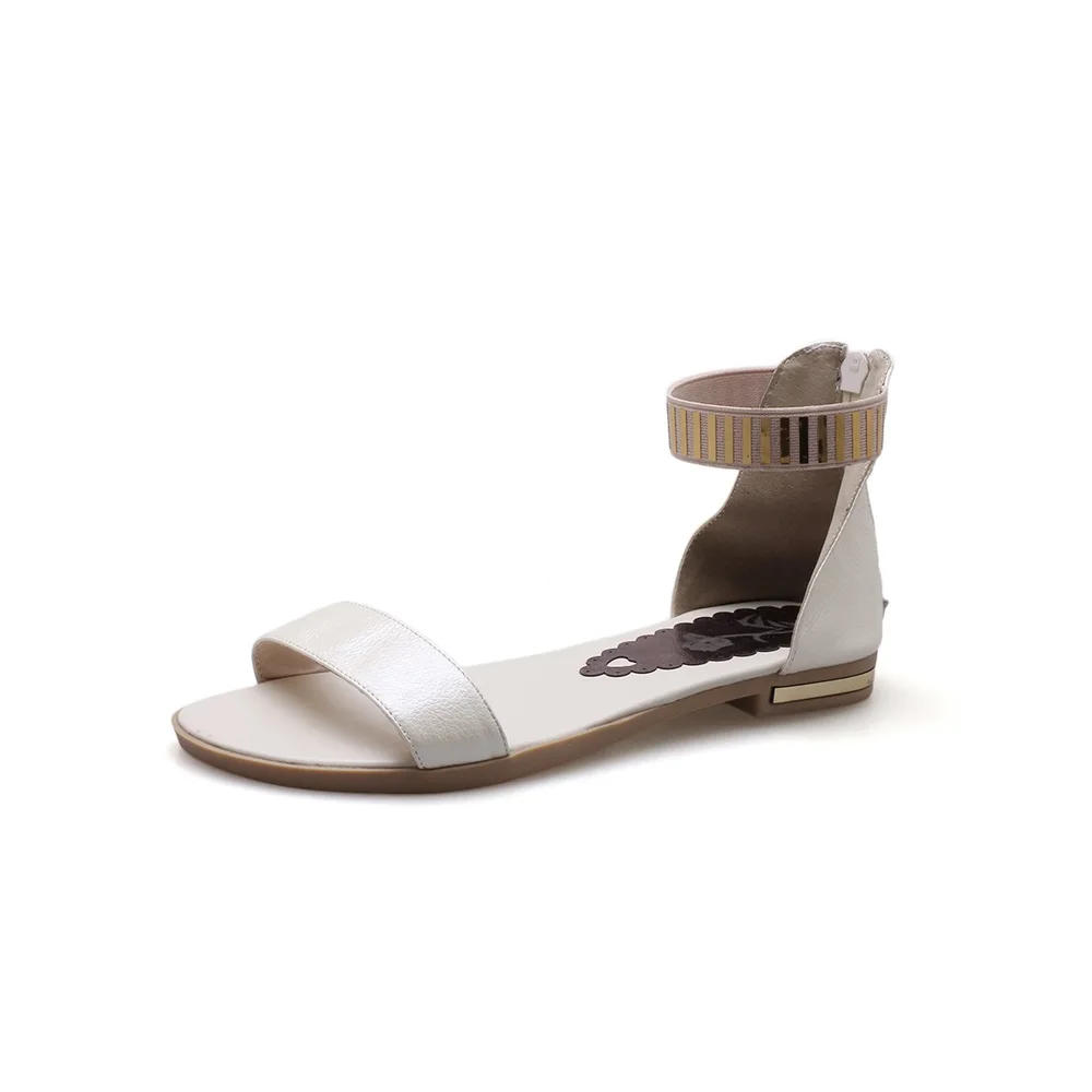MORAZORA Big size 34-46 New genuine leather sandals women zipper summer black gold white casual beach flat sandals wholesale