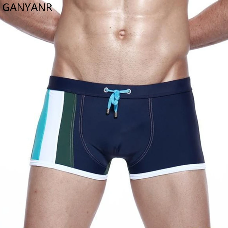 

GANYANR Brand Mens Sexy Swimwear Swimming Swimsuits Male Surf Boxer Shorts Bikini Nylon Beach Swim Trunks Pouch Gay Briefs