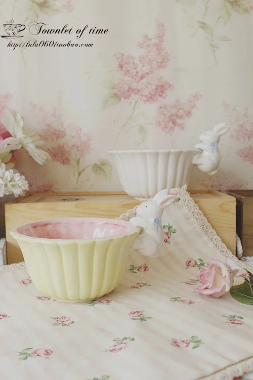 0 Pink rabbit salad bowl fruit plate miscellaneously bowl ceramic