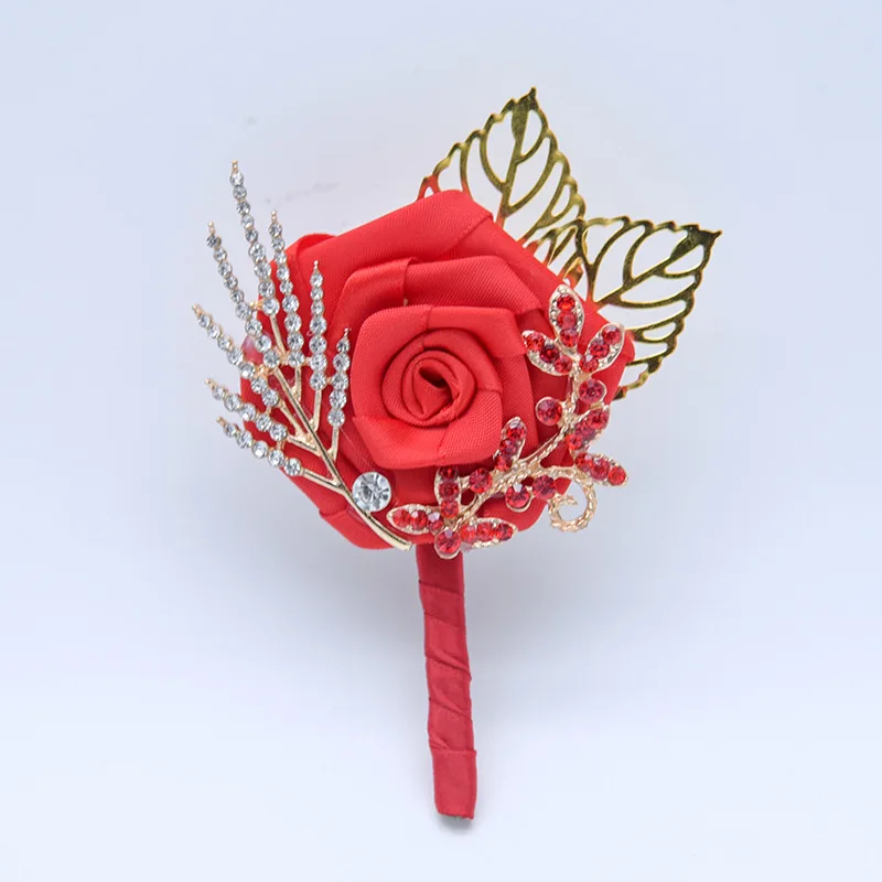 JaneVini – broche de boutonnière perlée pour homme, Corsage de mariage, chinois, rouge, feuille d'or, broche, costume, broche, 2019