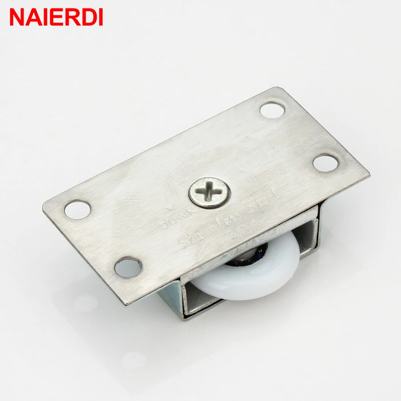 NAIERDI 4 Set APS Stainless Steel Sliding Door Wheel Cabinet Nylon Wheels Hanging Wheel Parts Door Rollers Door Hardware