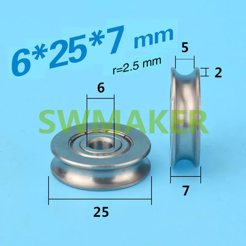 SWMAKER 6*25*7mm U type groove pulley wheel groove stainless steel wire rope pulley  wheel bearing go waterproof rust roller