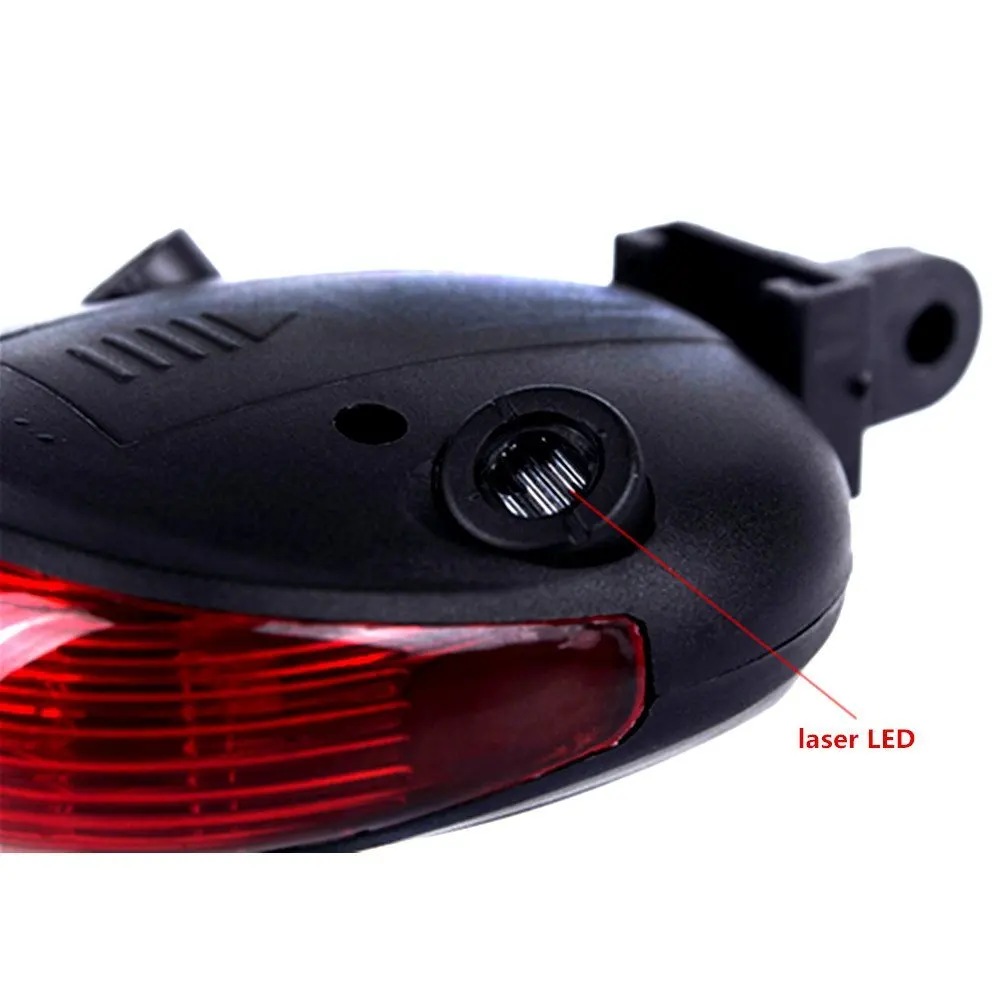 Impermeável Lâmpada Traseira para Bicicleta, Cauda Aviso, Luz Piscando, Laser de Segurança, Ciclismo, 7 Modos Flash, 5 LED, 2 Laser