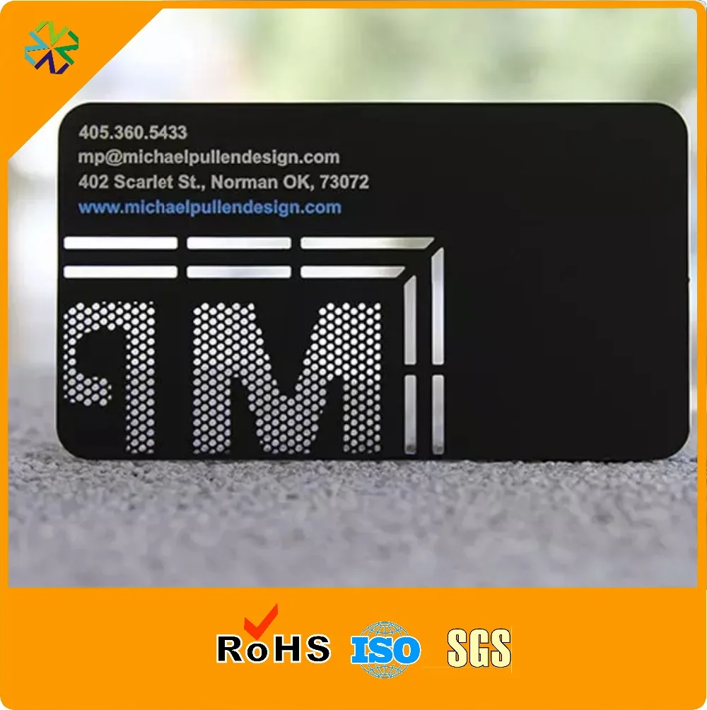 

(200pcs/lot)Laser cut 304 stainless steel matte black printable laser cut matte metal business card silk printing plated print