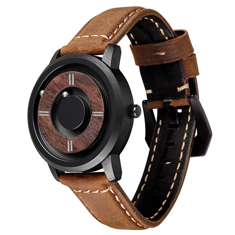 EUTOUR Magnetic Drive Mens Watches Top Brand Luxury Quartz Watch Women Man Wood Stainless Steel Unisex WristWatches