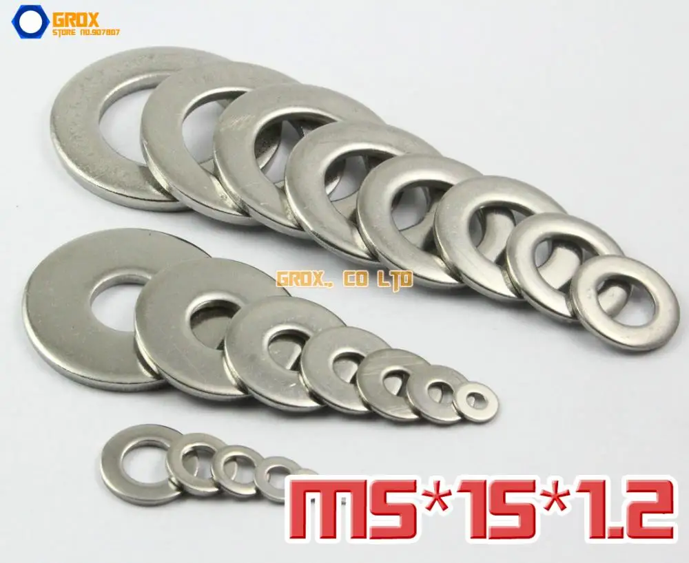 100 Pieces M5 x 15 x 1.2 Flat Washer 304 (A2-70) Stainless Steel