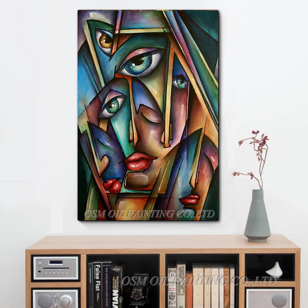 

Free Shipping High Quality Abstract Funny Design Big Eyes Portrait Oil Painting on Canvas Best Unique Gift for Friend