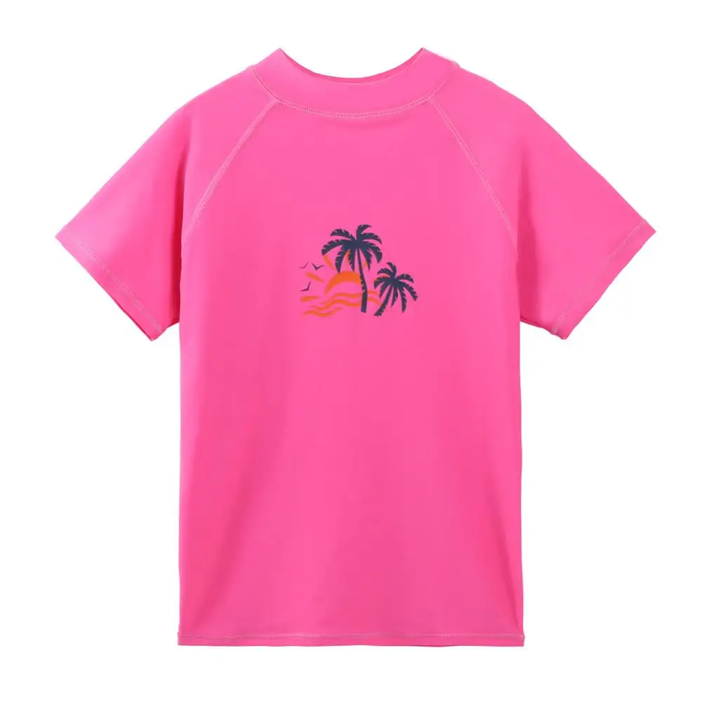 

BAOHULU 3-13 Years Children Girls Swimwear UPF 50+ Sun Protection Short Sleeve Print Rash Guards Kids Girl Swim Shirt Summer