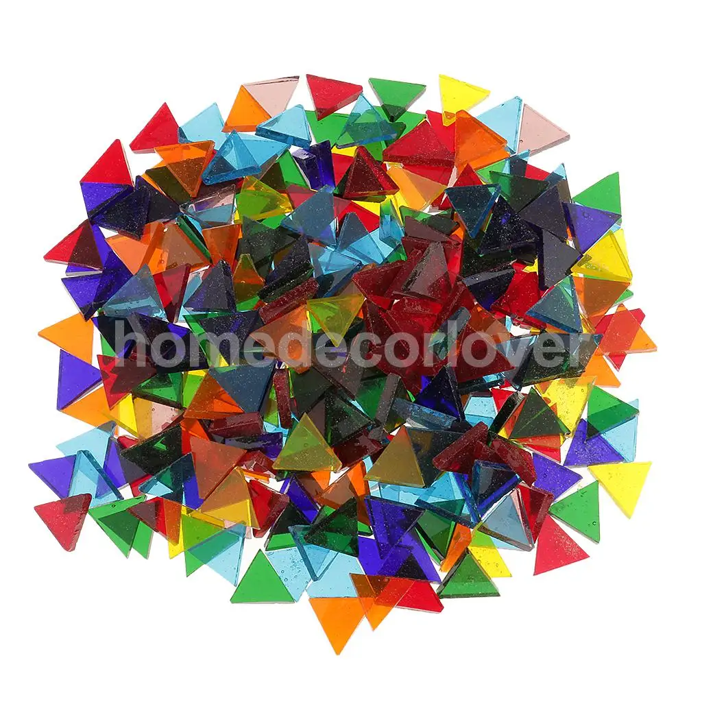 500pcs Assorted Color Clear Triangle Rhombus Glass Mosaic Tiles Pieces for DIY Craft