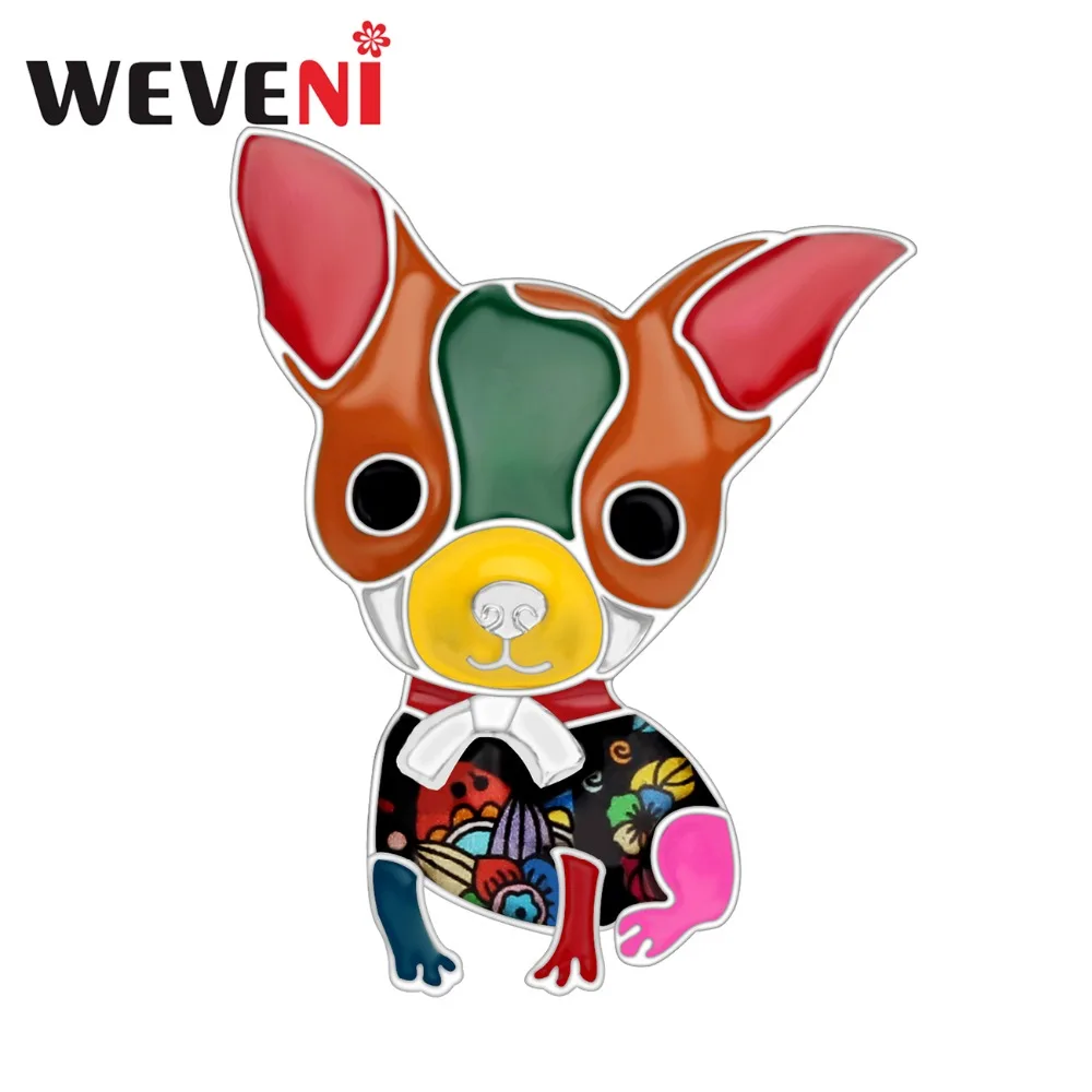 WEVENI Enamel Alloy Chihuahua Dog Brooches Cartoon Animal Jewelry Pin For Scarf Clothes Women Girls Pet Lovers Gift Accessories