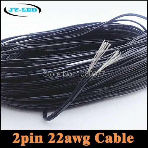 20 meters / lot 2pin Tinned Copper Black 22awg Extension Cable, PVC insulated Electric Wire, Excellent Quality and 