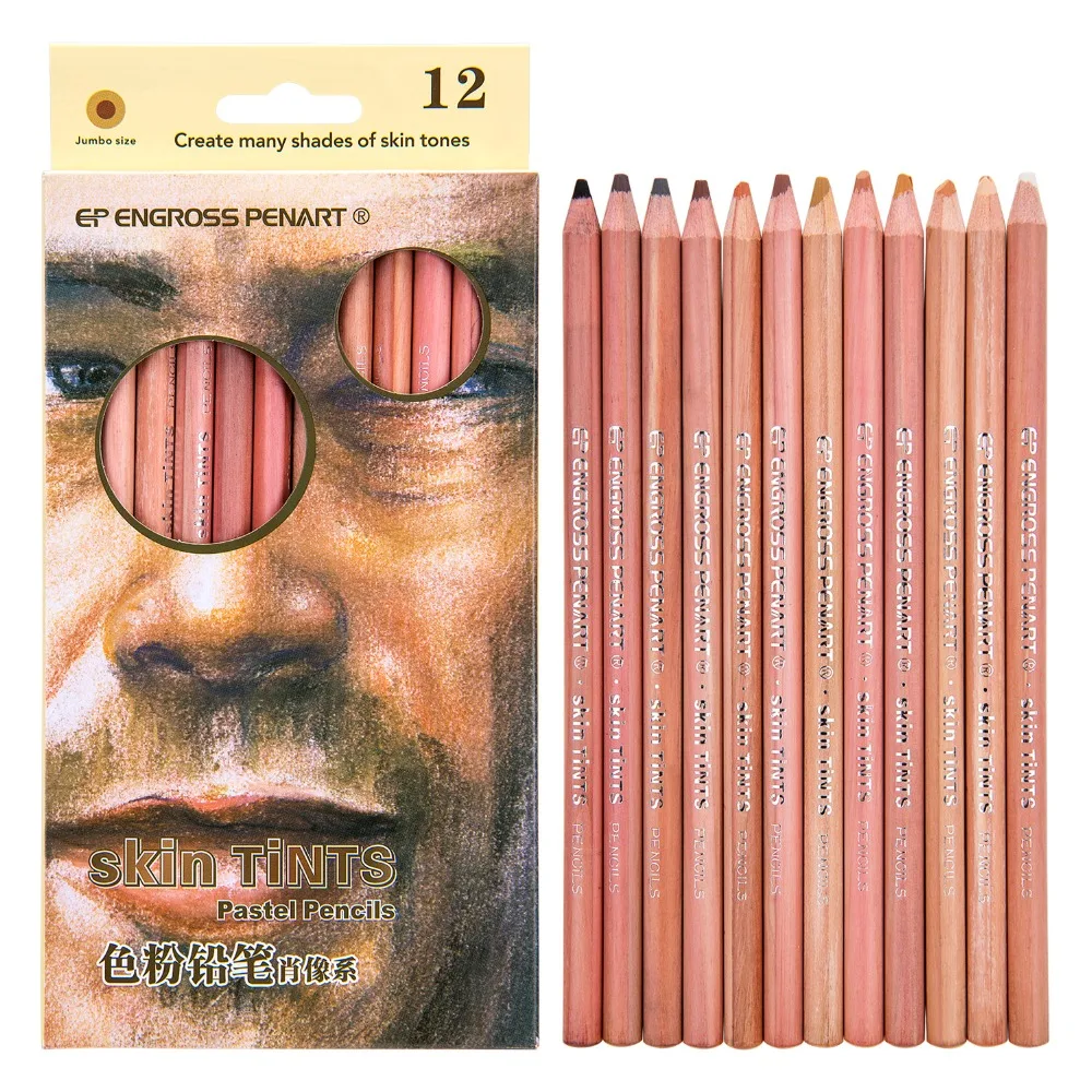 Ensemble de crayons pastel en bois pour artiste, papier de base, peau, dessin, école, bureau, fournitures de crayons de couleur, 12 pièces