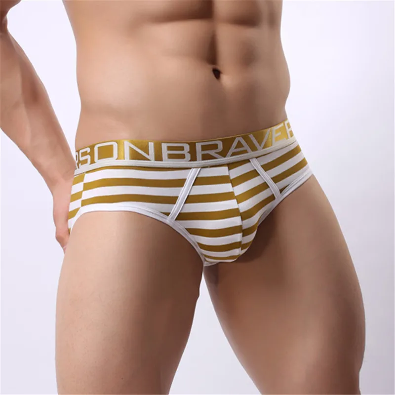 Men\'s Sexy Fashion Striped Cotton Brave Person Underwear Underpants Knickers Patchwork Briefs New Arrival B1154