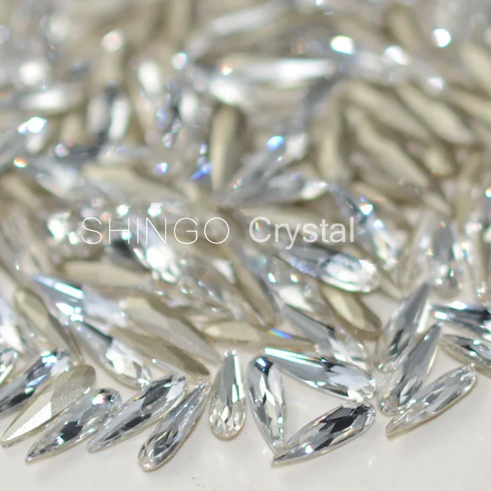 

free shipping Top Quality sharp and long waterdrop clear color nail art crystal Non Hotfix pointedback nail Rhinestones