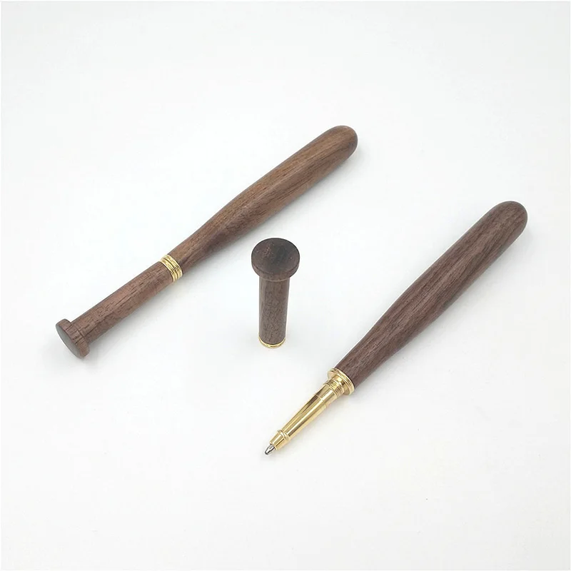 5 pcs handmade walnut wooden baseball shaped ball pen 0.5mm black ink natural color  for office & school as Festival  Gift