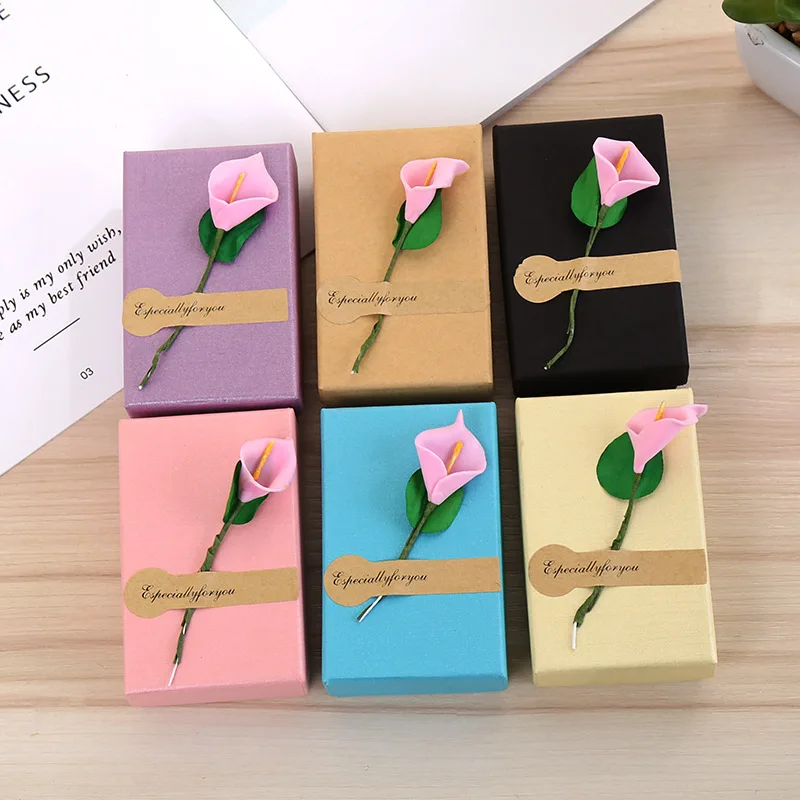 

20Pcs Colorful Kraft Paper Jewelry Package Boxes With Sponge Necklace Earring Ring Pendant Box With Lily Flower Jewelry Display