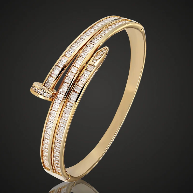 Zlxgirl AAA Zircon bangle For Women Party Anniversary Jewelry Copper Men Bangle Pulseira Women\'s Gold-color Bangle & Braceletes