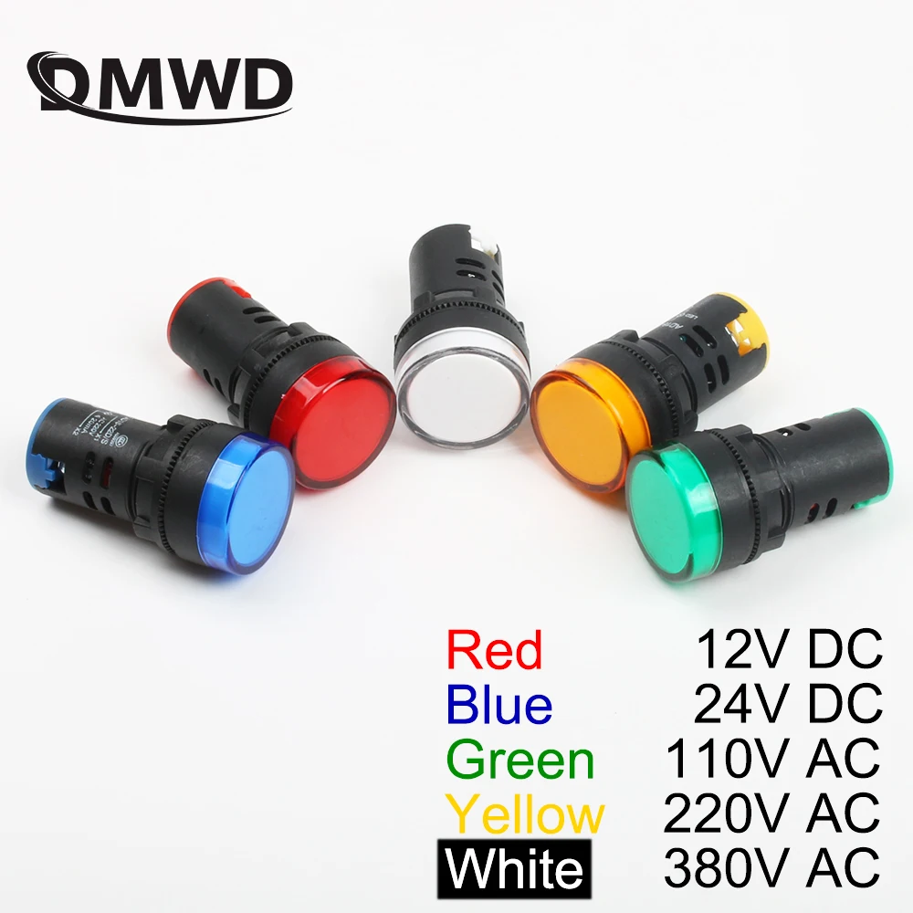 

20pcs/lot Signal Lamp Light Waterproof AD16-22DS 22mm 12V 24V 110V 220V 380V Red Blue Green White Yellow Bulbs 20mA button