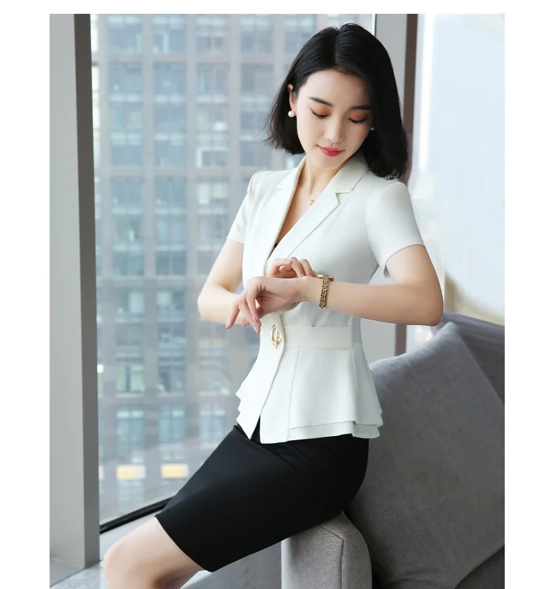 Formal Uniform Styles Blazers Suits Two Piece With Tops and Skirt for Ladies Office Work Wear Professional Summer Blazer Sets