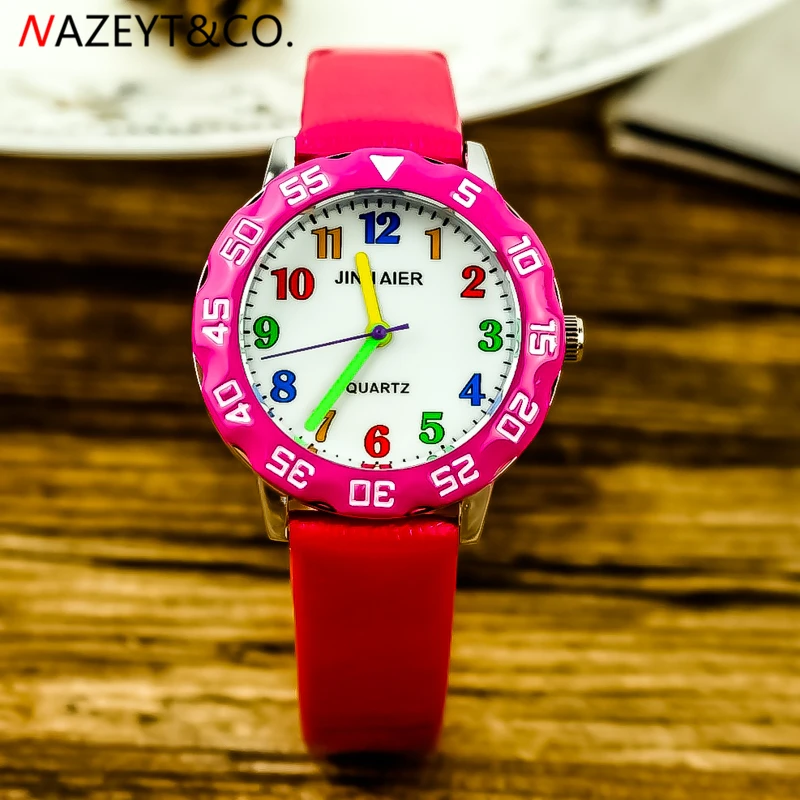 

drop shipping kids 3D wristwatch boys and girls simple dial Color scale easy learn time PU learther strap birthday gift watch