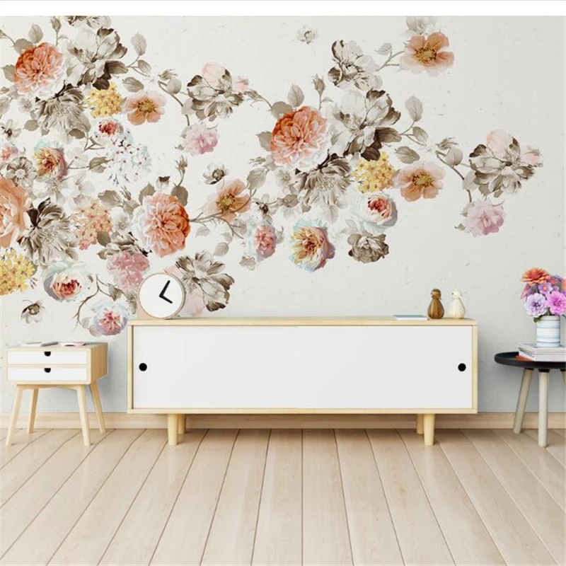 

wellyu papel de parede Modern hand drawn vintage roses floral TV background wall wall paper papier peint papel tapiz