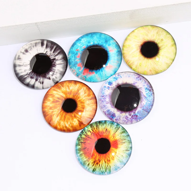 reidgaller Mix pupil eye photo round glass cabochon 10mm 12mm 14mm 16mm 18mm 20mm 25mm 30mm diy flat back jewelry findings