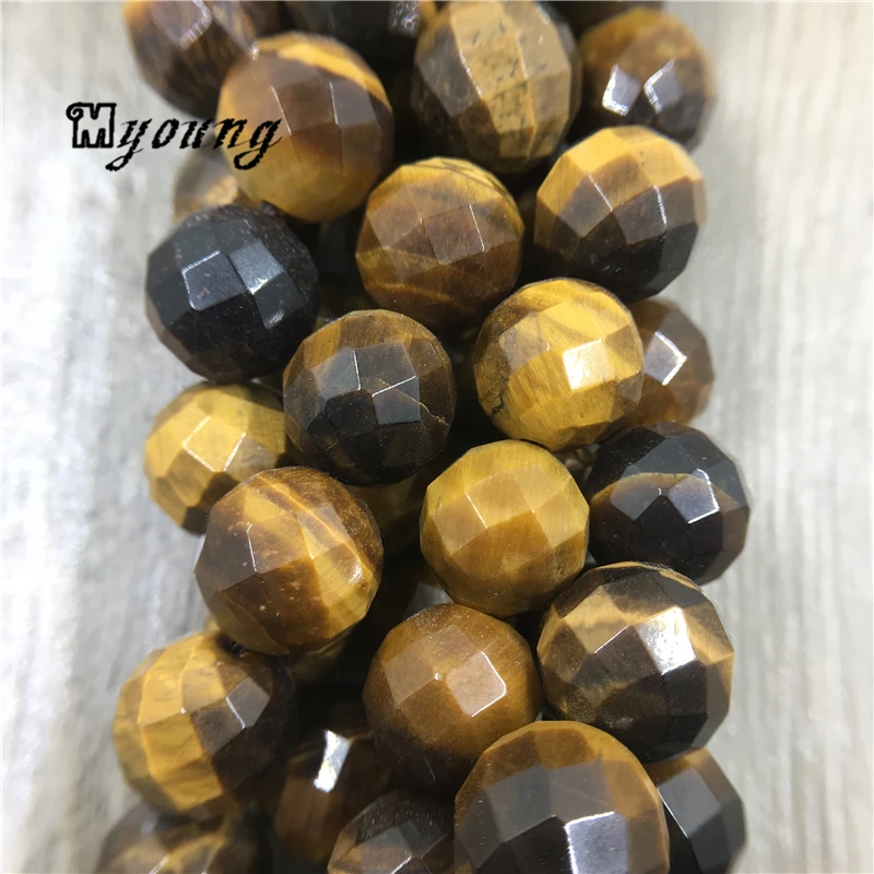 5Strands Nature Tiger Eye Stone Faceted Round Loose Beads for Jewelry Making MY0024