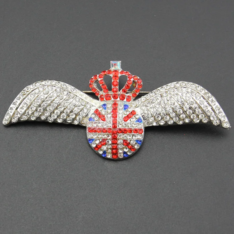 

UK Union rhinestone Crown Angel Wings flag design lapel pin Brooch