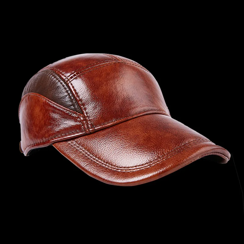 Men\'s Baseball Cap Leather Hat Male Female Fashion 100% Genuine Leather Cap Adult Casual Outdoor Baseball Cap Adjustable B-7187