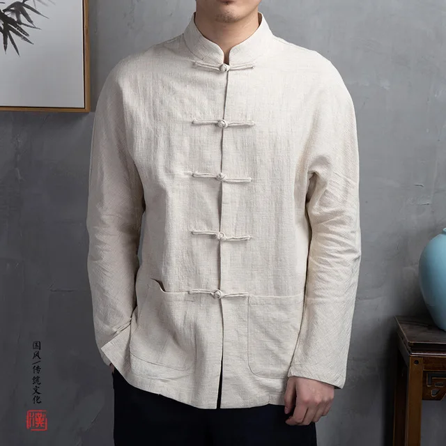 Men\'s Traditional Chinese Clothing Mens Cotton Linen  Shirts Cardigan Kung Fu Tai Chi Master Costume Male Fashion Tops CN-018