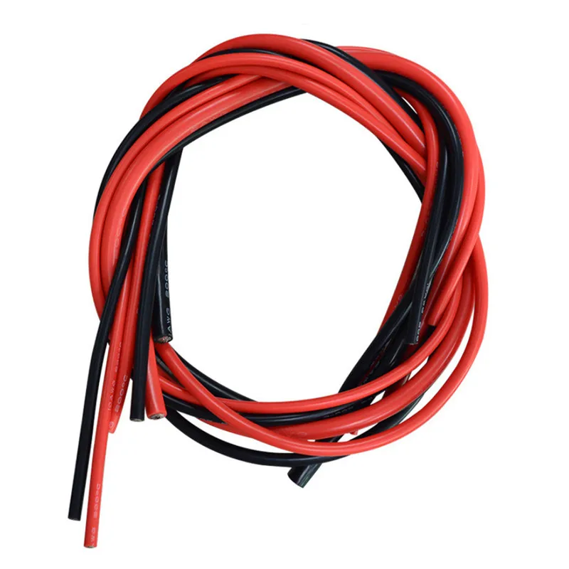 1meter Red+1meter Black Silicon Wire 12AWG 14AWG 16AWG 22AWG 24AWG Heatproof Soft Silicone Silica Gel Wire Cable