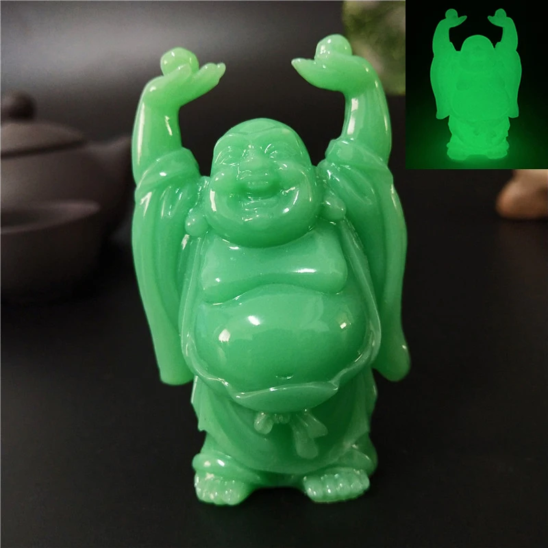 Glowing Man-made Jade Stone Chinese Maitreya Buddha Statue Sculpture For Home Garden Decoration Laughing Buddha Statues Figurine