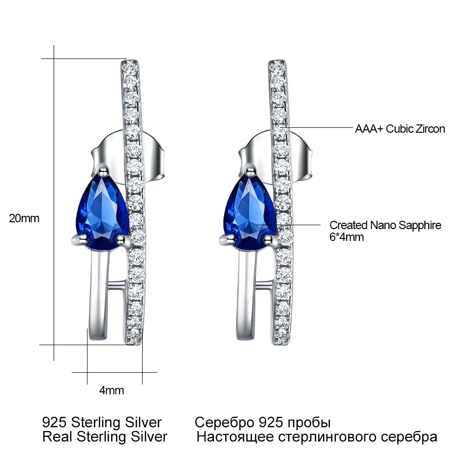 UMCHO Solid 925 Sterling Silver Drop Earrings for Women Blue Sapphire Gemstone Earrings Wedding Fine Jewelry Simple Party Gift