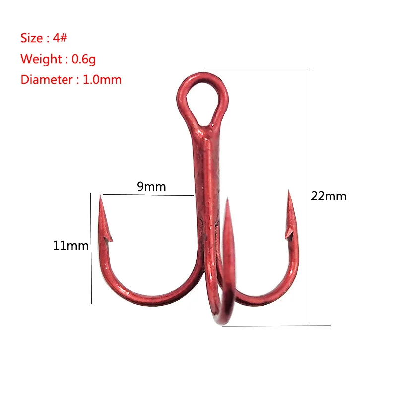 10 pçs/lote super afiado de água salgada vermelho ganchos de pesca de aço de alto carbono 3x ganchos agudos 4 #   6 #   8 #   10 #   Equipamento de ganchos de alta resistência