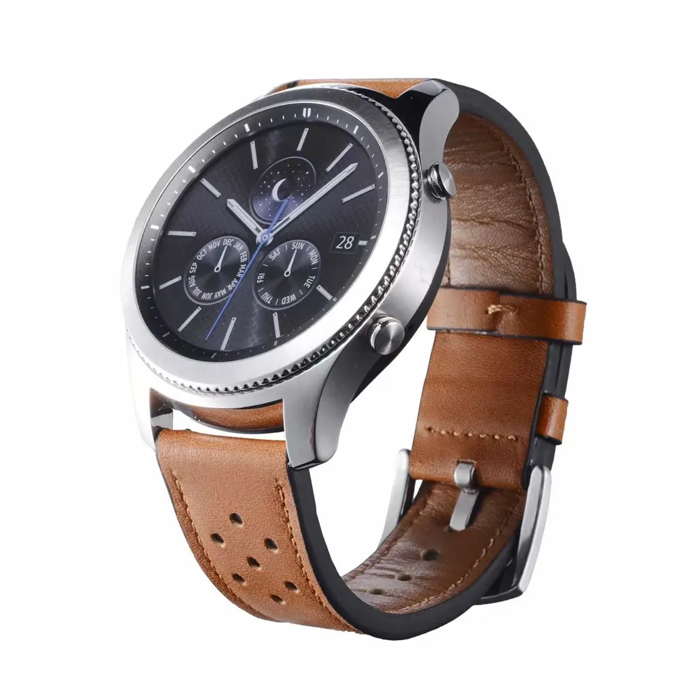 22mm Hole Genuine Leather Watch Strap for Samsung Gear S3 Band Bracelet for Xiaomi Huami Amazfit Pace Stratos 2 Amazfit 2 Band