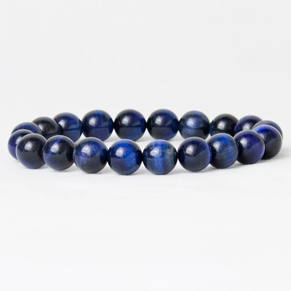 High Quality Blue Tiger Eye Buddha Bracelets Natural Stone Round Beads Elasticity Rope Men Women Bracelet